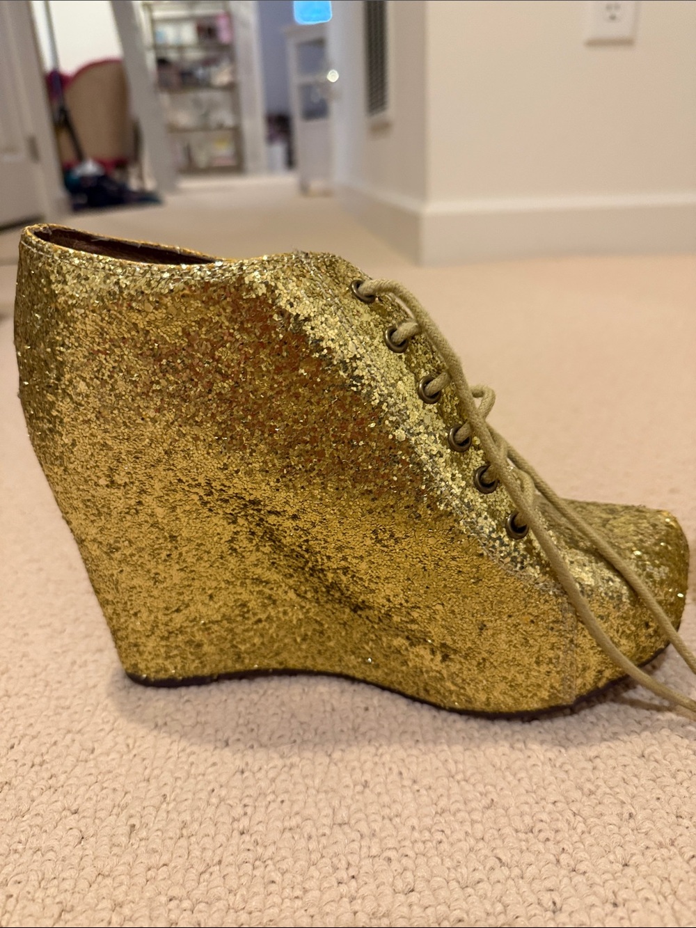Jeffrey Campbell Gold Glitter Lace-Up Ankle Boots - Picture 6 of 7